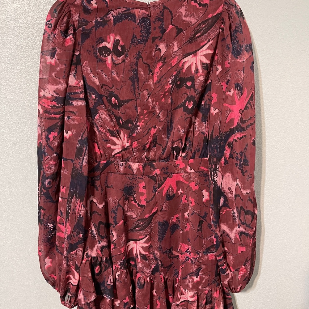 Ted Baker London Verino Floral Mini Dress Ruffle Burgundy Pink Coquette Size 1 - Picture 7 of 13